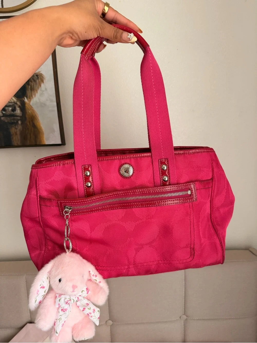 Coach Hot Pink Women's Tote Bag with Front Zip Pocket